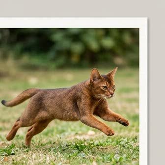 An Abyssinian running or playing outdoors