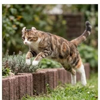 An American Curl standing outdoors