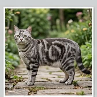 An American Shorthair standing outdoors