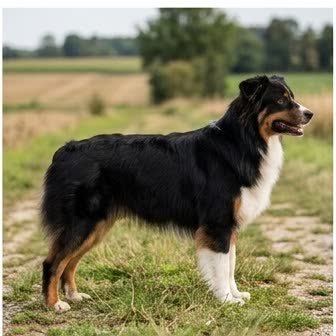 An Australian Shepherd standing outdoors