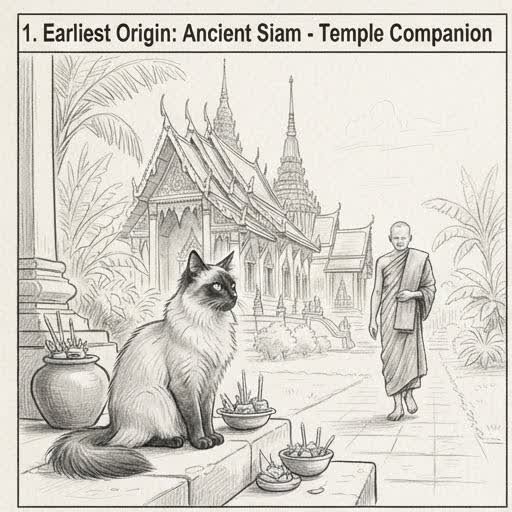 Illustrated sketch of the Balinese cat's ancient temple-companion origins