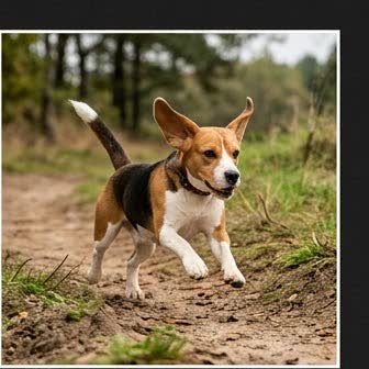 A Beagle running or playing outdoors