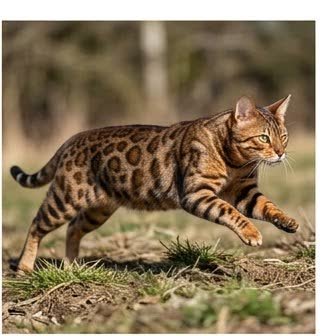 A Bengal running or playing outdoors