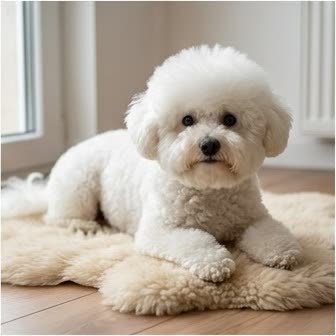 A Bichon Frise resting in a cozy indoor setting