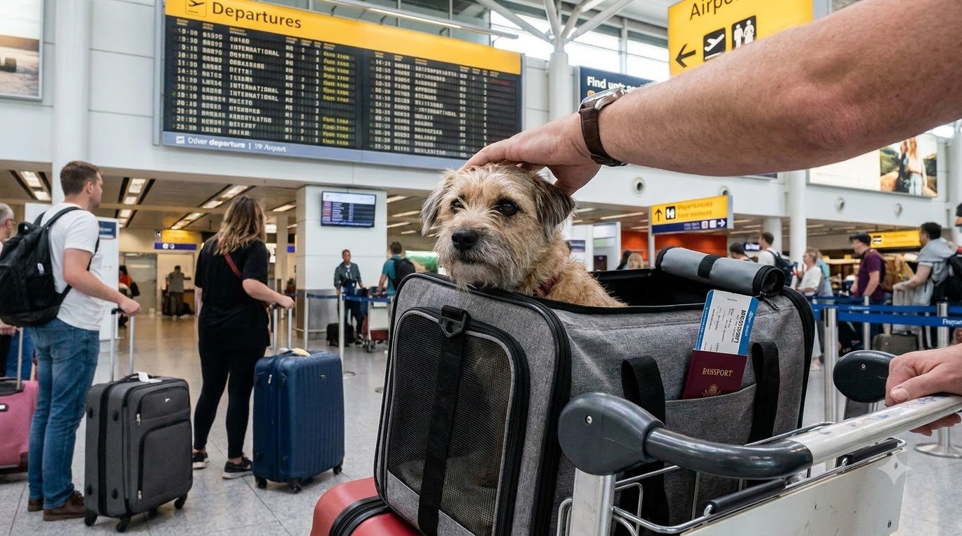 A small dog inside a travel carrier