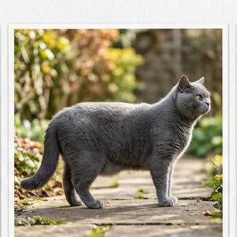 A British Shorthair standing outdoors