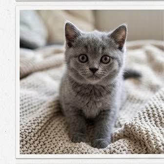 A British Shorthair kitten with a curious expression