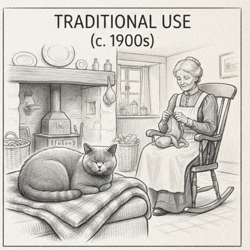 Illustrated sketch of a British Shorthair in a traditional 1900s British home