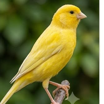 A canary perched outdoors in profile