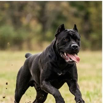 A Cane Corso running or playing outdoors
