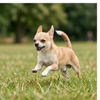 A Chihuahua running or playing outdoors