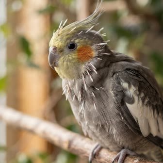 A cockatiel with visible new pin feathers during a molt