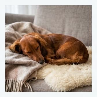 A Dachshund resting in a cozy indoor setting