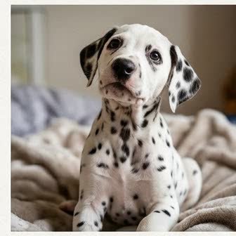 A Dalmatian puppy with a curious expression