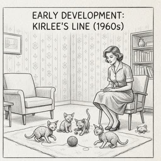 Illustrated sketch of an early Devon Rex breeding line in the 1960s