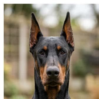 Close-up portrait of a Doberman Pinscher