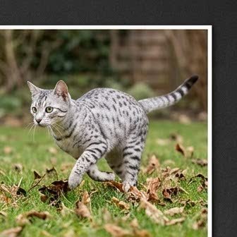 An Egyptian Mau running or playing outdoors