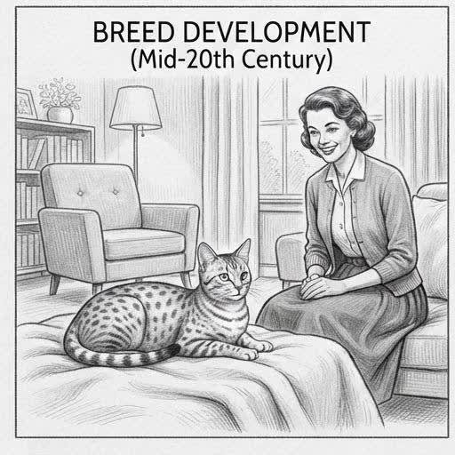 Illustrated sketch of an Egyptian Mau as an established household companion