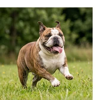 An English Bulldog running or playing outdoors