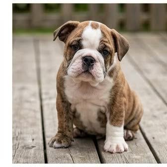 An English Bulldog puppy with a curious expression