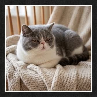 An Exotic Shorthair resting in a cozy indoor setting