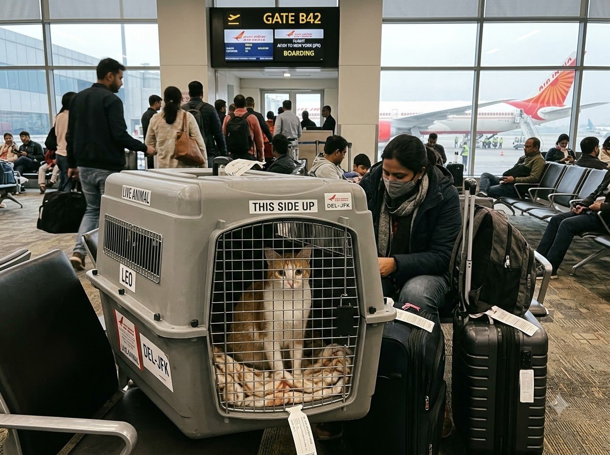 A cat resting inside a travel carrier