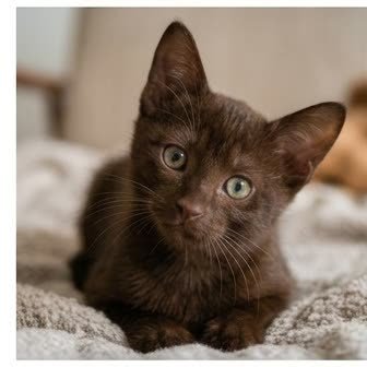 A Havana Brown kitten with a curious expression
