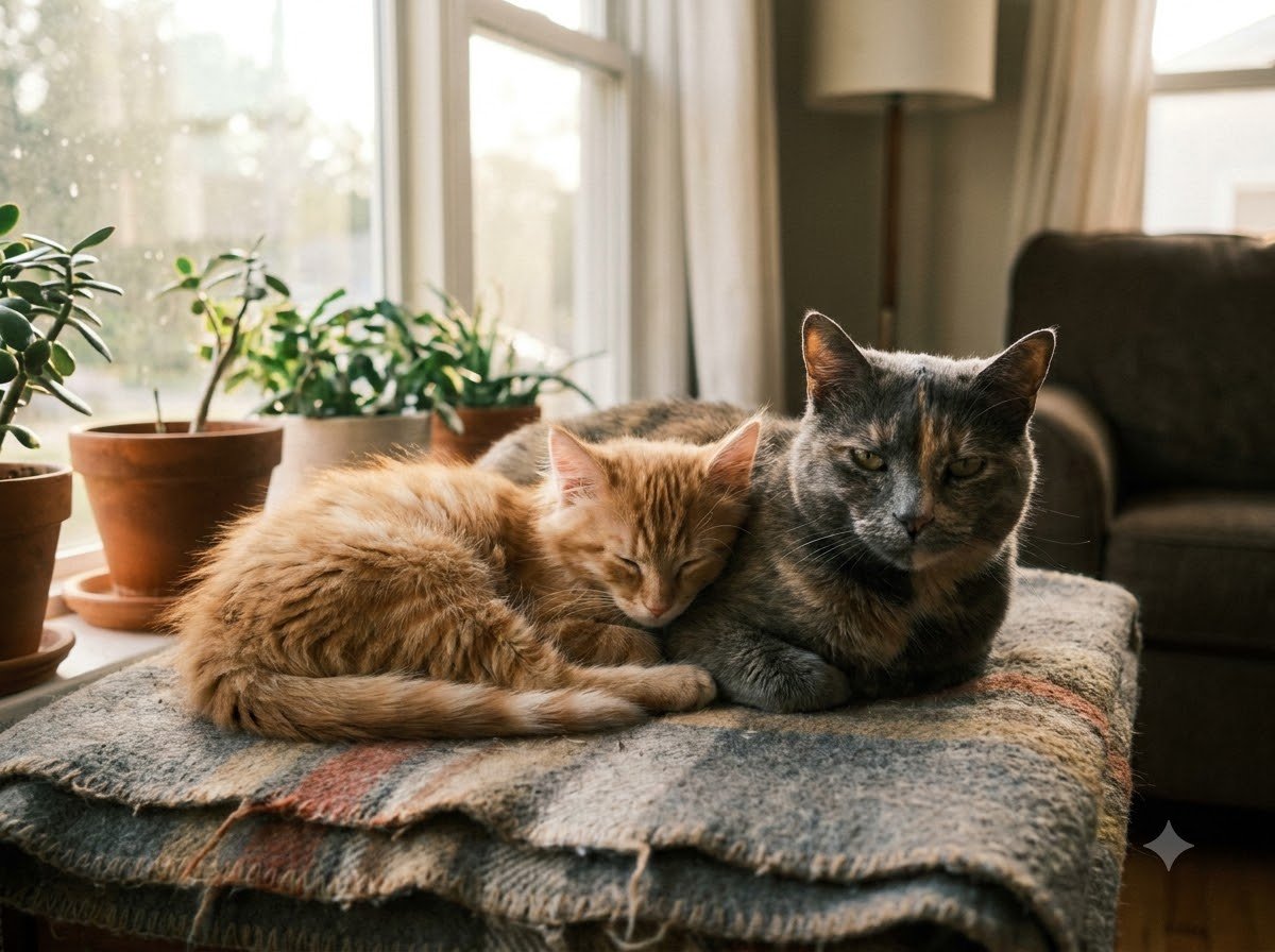 Cats sitting together indoors