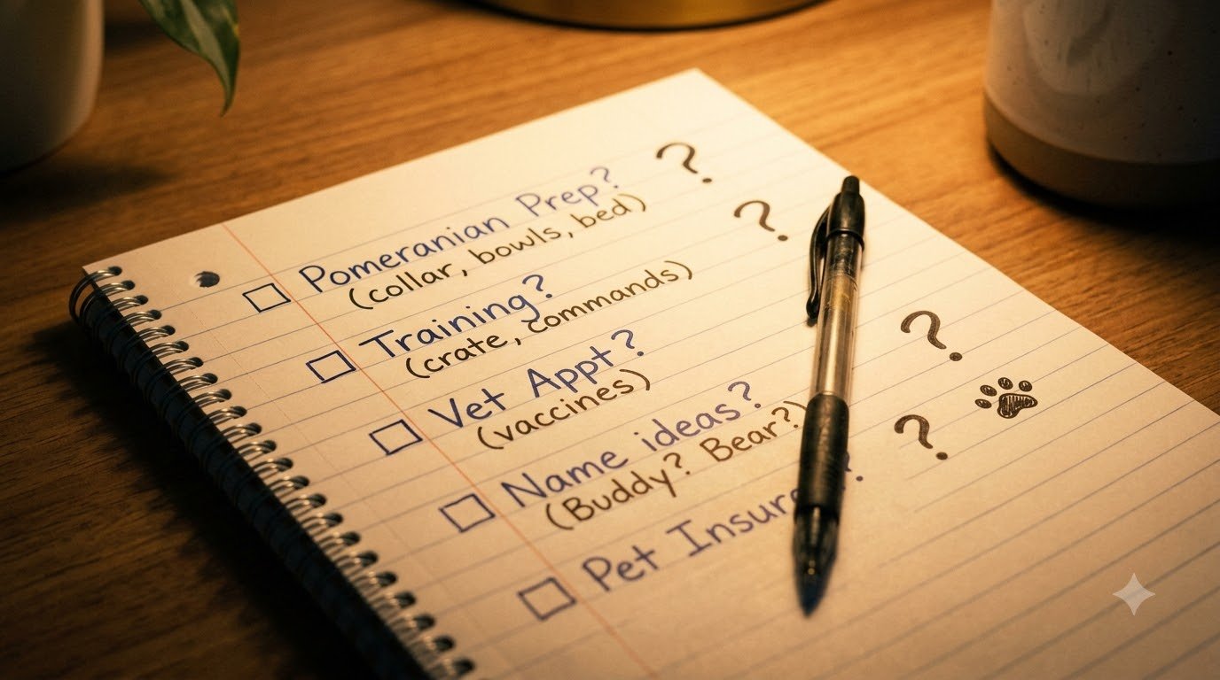 A handwritten checklist with a pen resting on top
