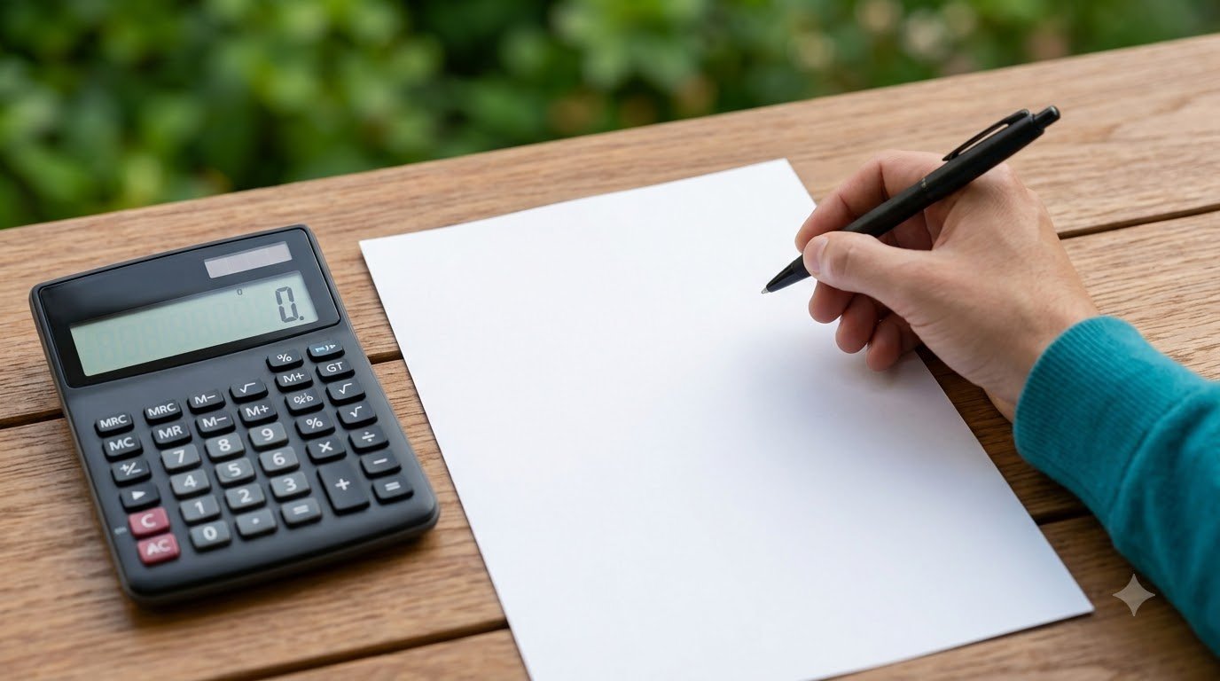 A calculator and a blank insurance claim form on a desk