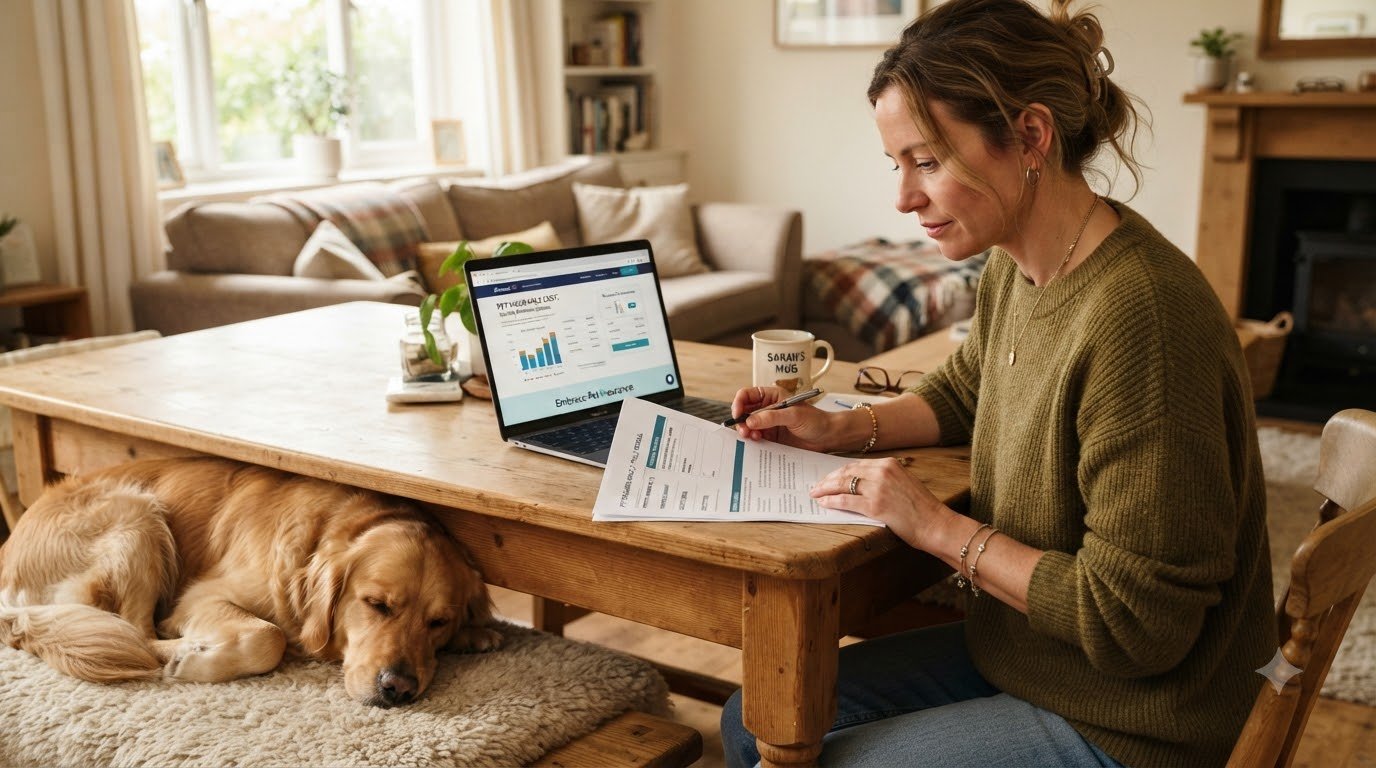 A person reviewing pet insurance documents
