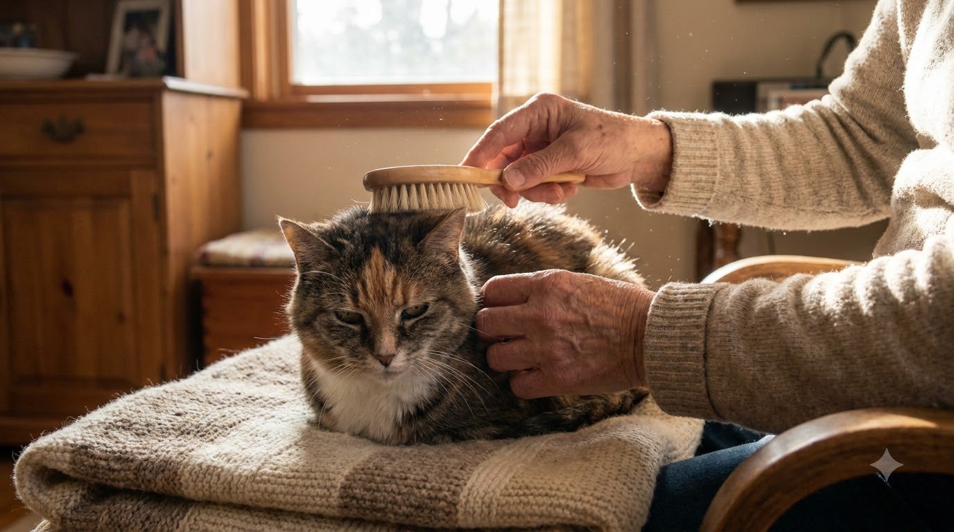 Senior cat resting, showing early signs of aging
