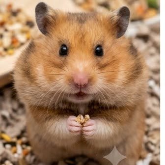 A Syrian hamster with full cheek pouches